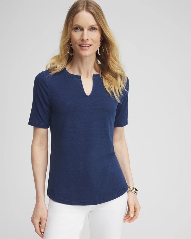 Faux Denim Notch Neck Tee - image 1